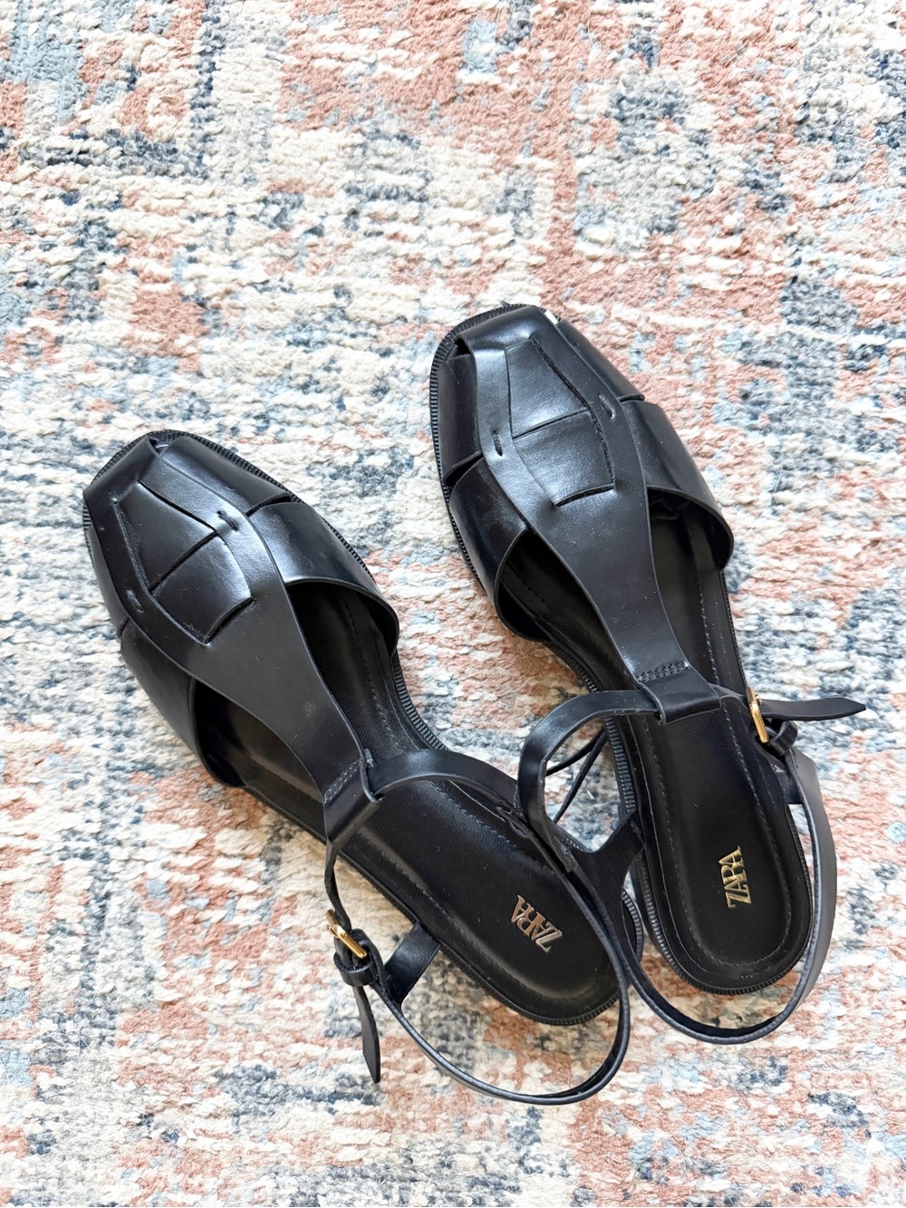 Zara Black Leather Slingback Sandals
